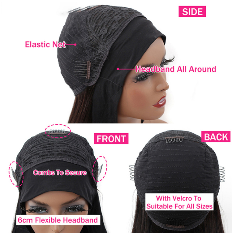 Low MOQ custom logo wide adjustable straps band for wig grip headband wigs
