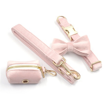 dog velvet collar leash harness set with bow