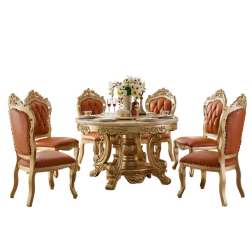 golden foil baroque wooden carved Italian round dining table