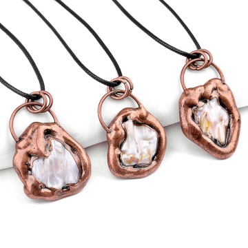 Freshwater Pearl Retro Red Copper Stone Pendant