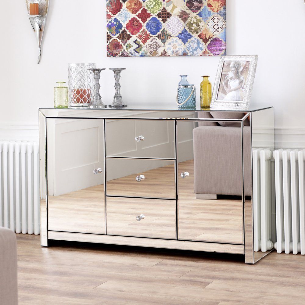 Mirror glass bedside table with door