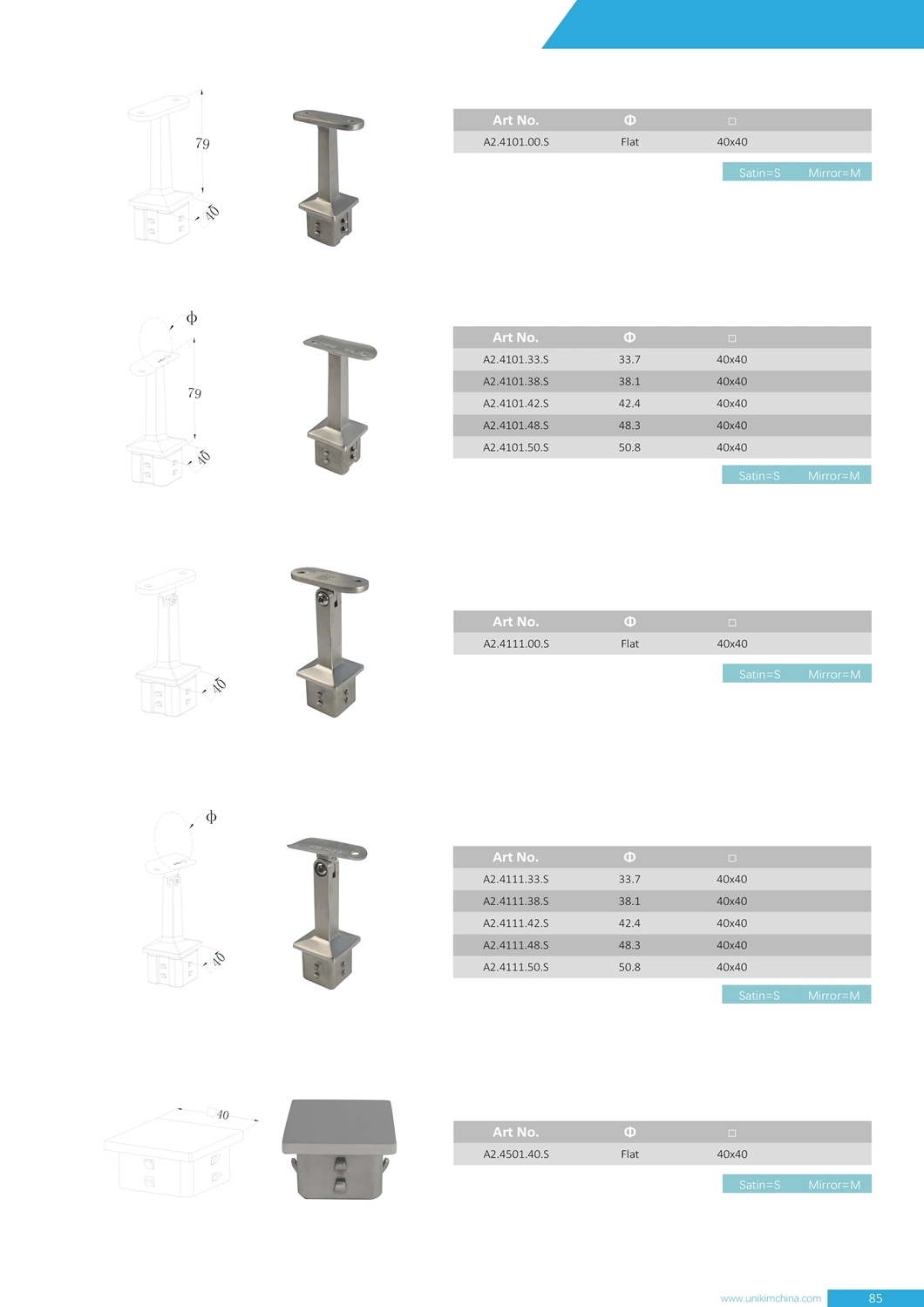 Factory Square Stainless Steel Ajustable Handrail Bracket for Stairs