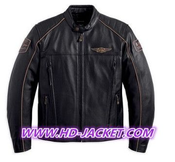 Harley-Davidson® Mens 110th Anniversary Winged Logo Medallion Black Leather Jacket