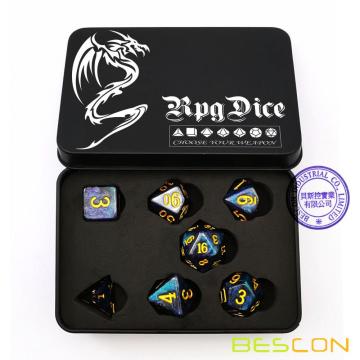 Bescon Starry Night Würfel Set Serie, 7tlg. Polyedrisches RPG Würfel Set von MIDNIGHT, Tinbox Set