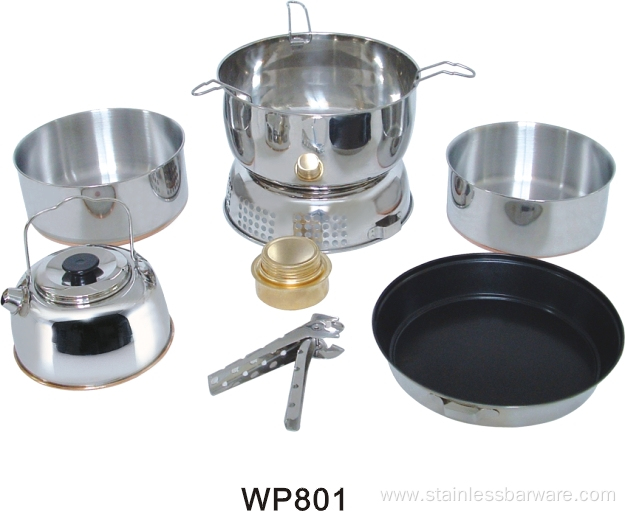 Stainless Steel Camping Cookware with Tea Pot