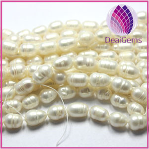 Wholesale Cultured Freshwater Pearls White Rice Pearl Strands 8-9mm