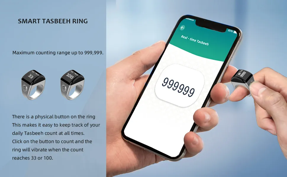 Smart Digital Tasbih Rings - Waterproof Prayer Counter with OLED Screen