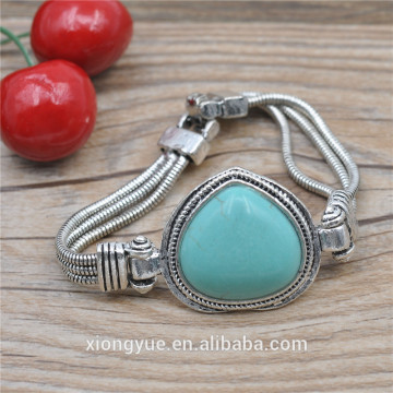 2015 high quality natural stone gem beads turquoise silver bracelet men