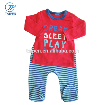 Baby 2pcs Sets Sleepsuit 100% Cotton Long Sleeve Top With Pattern And Stripe Footed Pants Kids Clothes Set