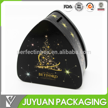 FANCY cylinder kid triangular tin box metal piggy bank with crackled finsh