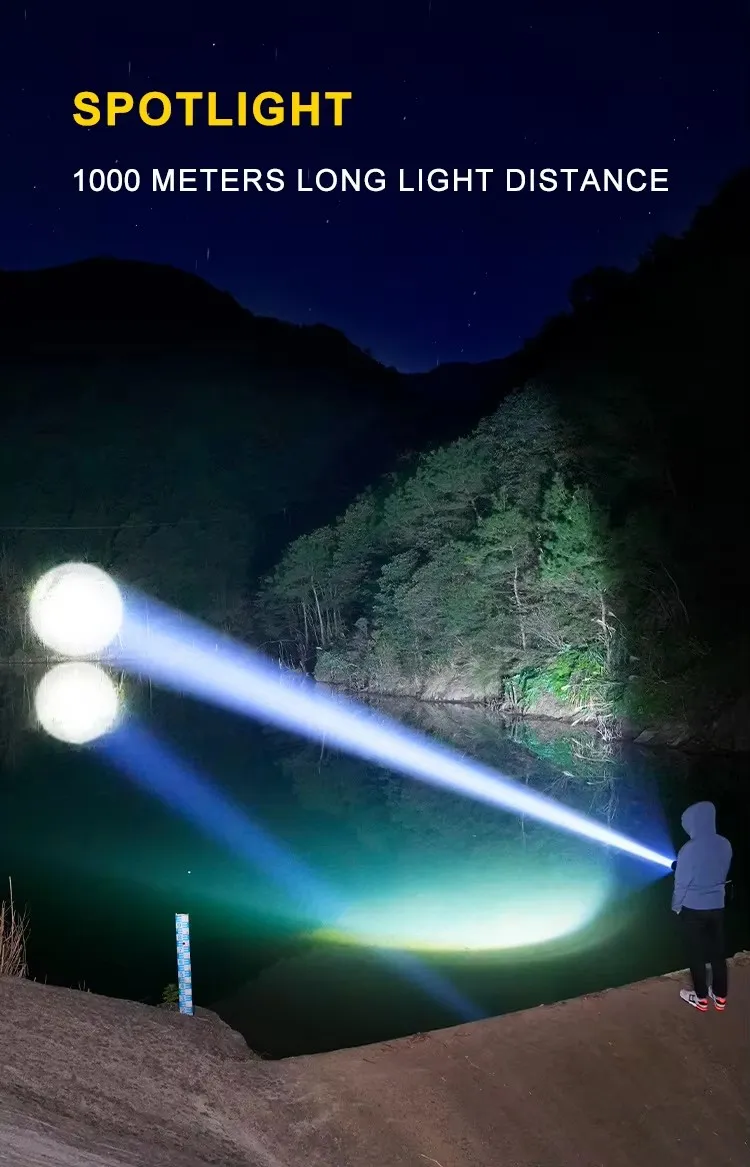 High Power Zoom, Strong Light Digital Display Multifunctional, Multi Level Adjustable Flashlight