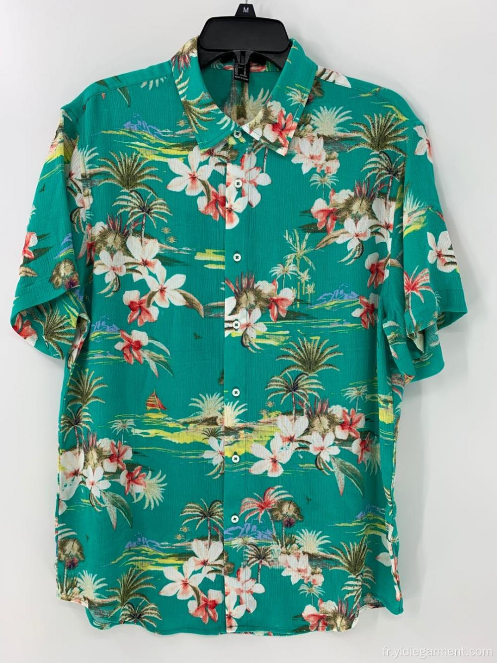 Chemise homme verte à imprimé tropical