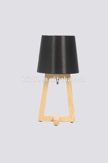 Wood table lamp, wood base and fabric lampshade