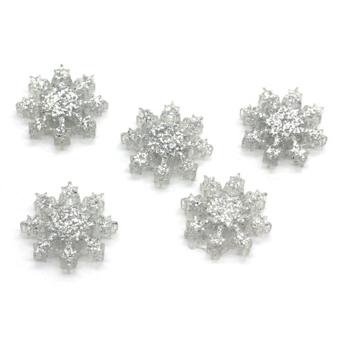 100pcs Resin Christmas Glitter Snowflake Flat Back Cabochons Winter Crafts for DIY Scrapbooking