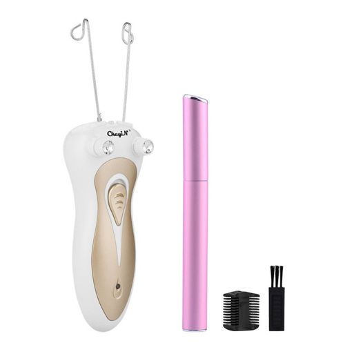 CkeyiN USB Rechargeable Epilator Lady Face Cotton Thread Defeather Epilator Women Facial Hair Remover Machine+Eyebrow Trimmer