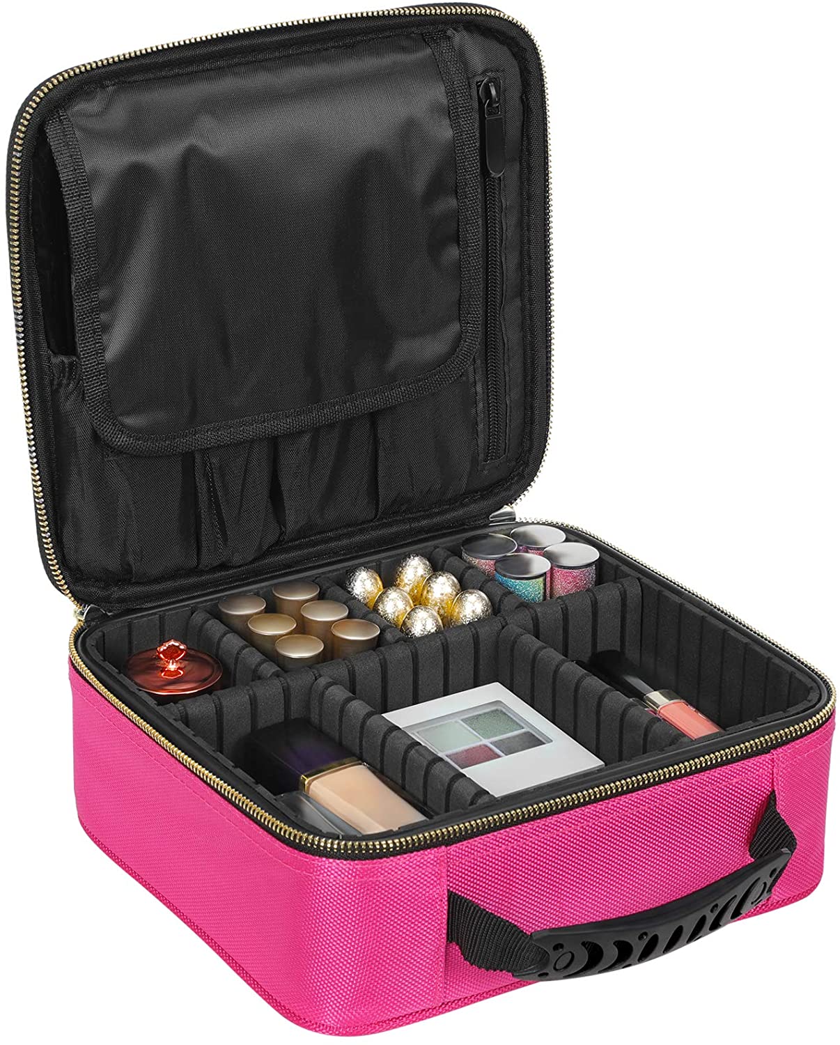 Cosmetic Bags Travel Makeup Train Case with Adjustable Dividers Cosmetic cases with Hard Shell Exterior Storage Organizer Rose