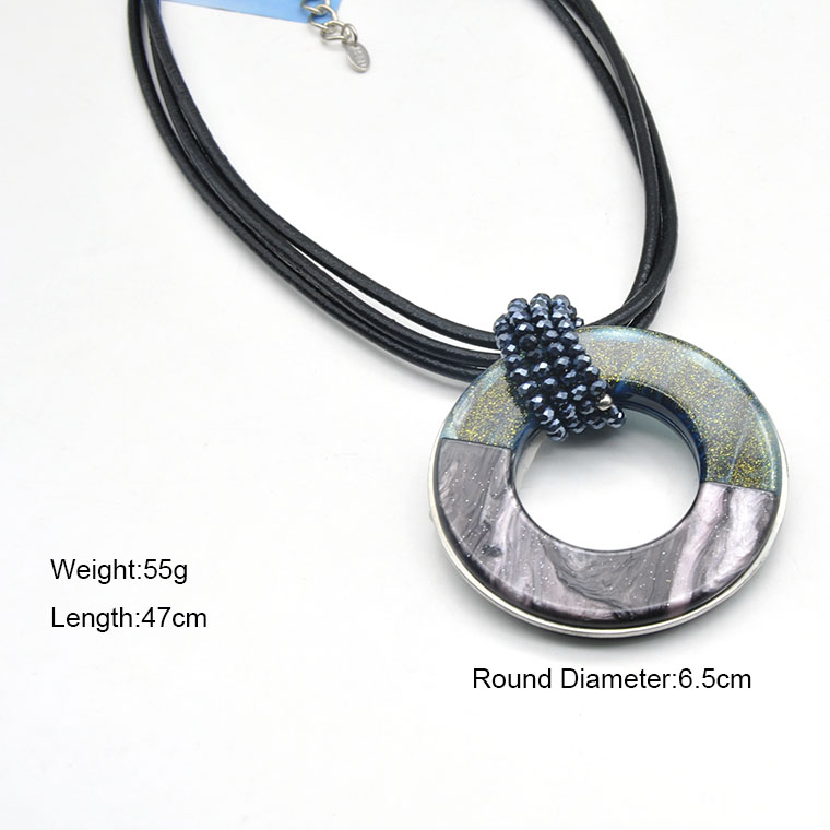 Factory direct sale two tone round acrylic pendant jewelry women choker necklace leather