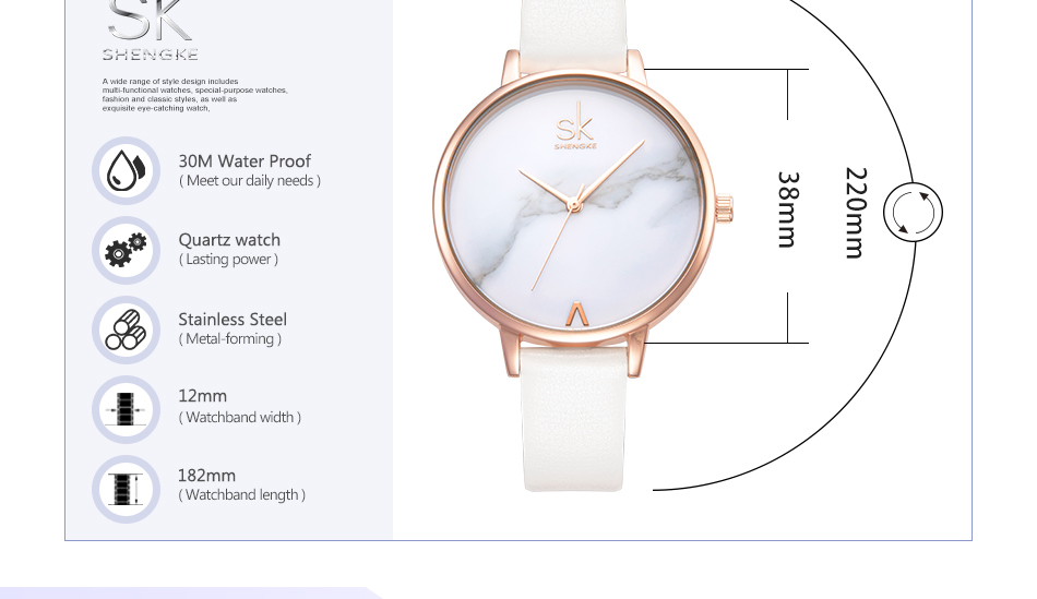Shengke Top Brand Fashion Ladies Watches Leather Female Quartz Watch Women Thin Casual Strap Watch Reloj Mujer Marble Dial SK