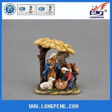 Holy Family W/ Sheep and Cow 4.3IN Resin