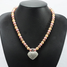 Pearl Necklace with Diamond Heart Pendant UK
