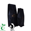 Bolsa de café de fondo plano biodegradable de escudete lateral con cierre de cremallera de válvula unidireccional