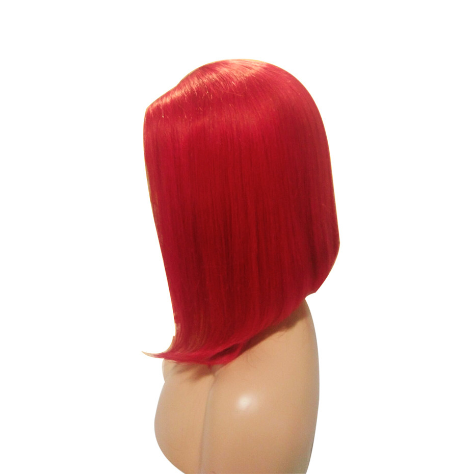 China Cheap Virgin 8a Royal Hair Boutique Bright Rose Red Straight Weave Long Bob Front Wigs