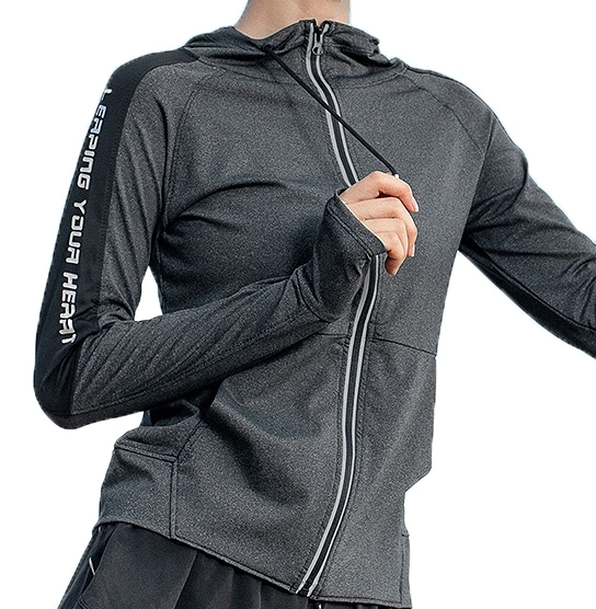 Women's Hooded Long Sleeve Workout Fast Dry Running Sweatshirt Gym Shirt Zipper Jacket Sports Tops