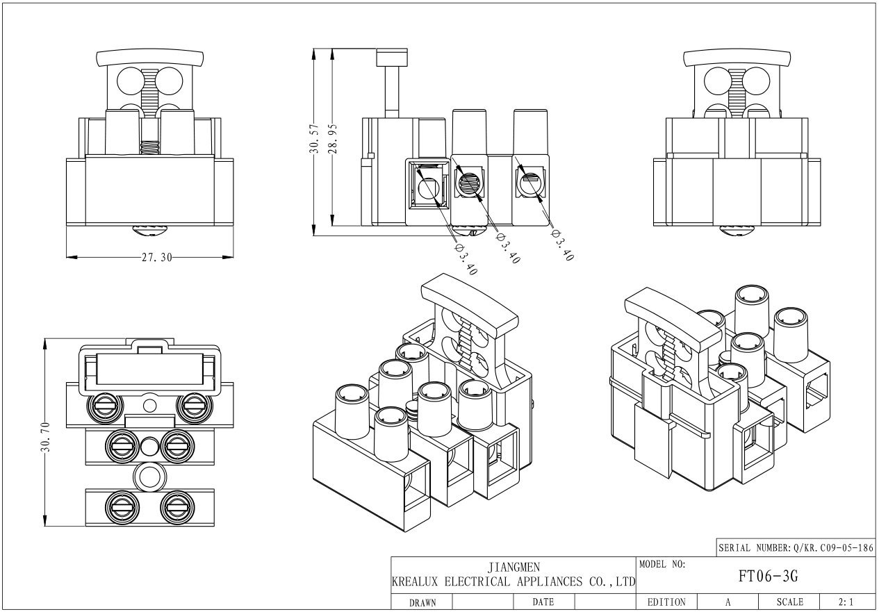 3-pole fuse terminal connector