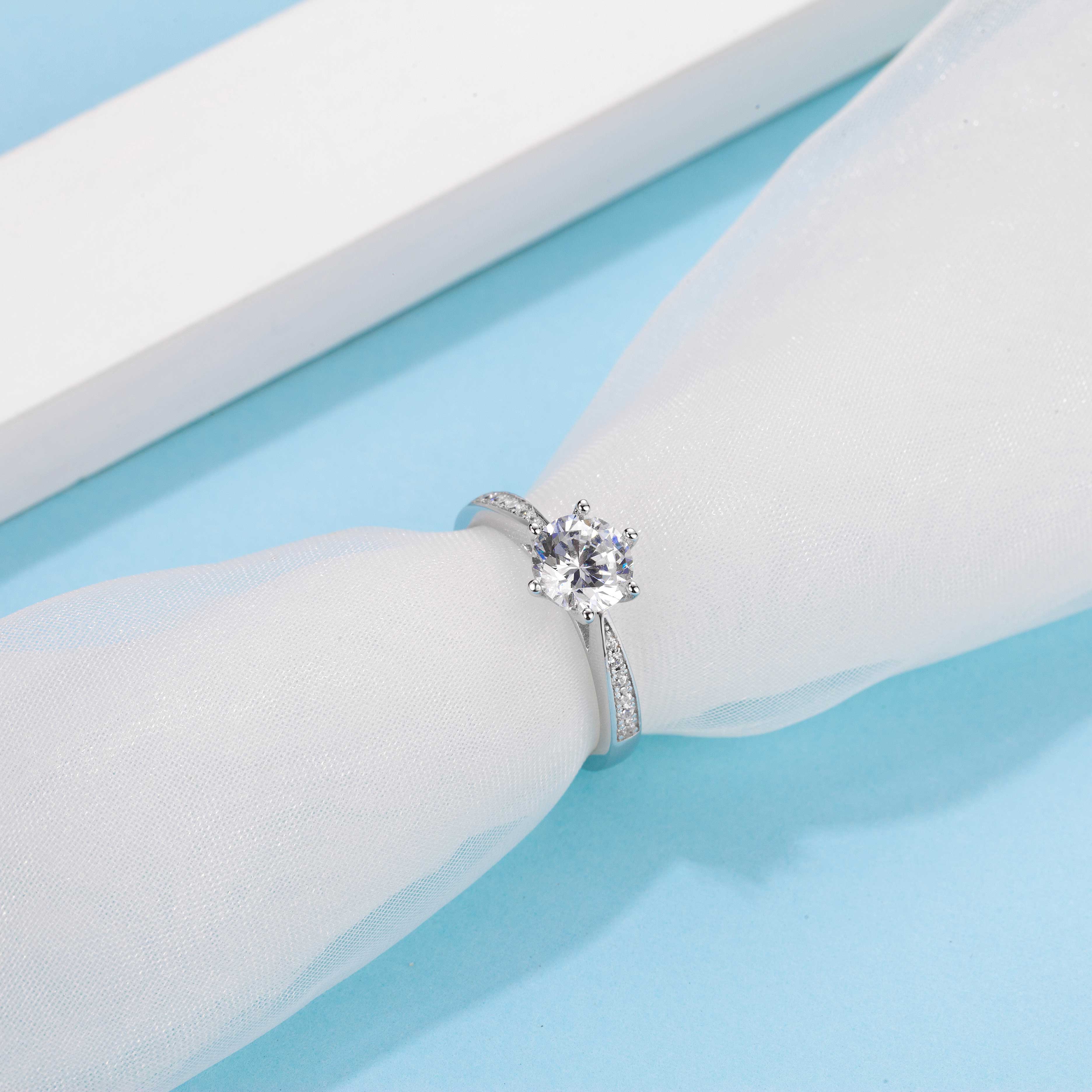 Designer Duds Engagement 925 Silver Ring For Women Wedding Ring Six Prongs Crystal  With Both Sides Diamonds For Anniversary
