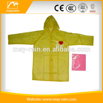 yellow simple pvc kids rain coat and cape