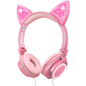 Écouteurs d&#39;oreilles de chat filaires Glowing Lights pour enfants
