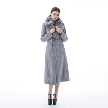 Haze grey cashmere coat with large collar