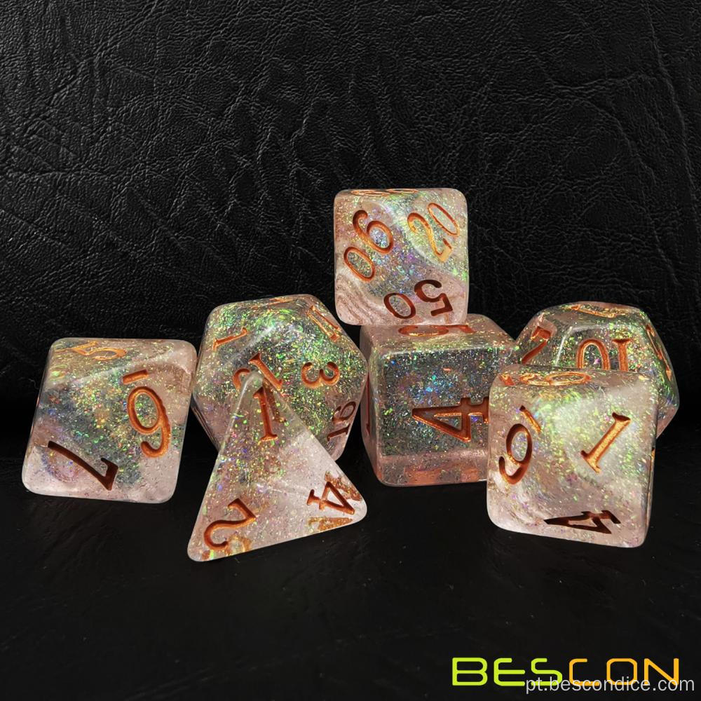 Bescon Iridecent DICE SHIMERY DICE Conjunto de bronze-Golden, RPG 7-DICE Conjunto em embalagem de caixa de tijolos