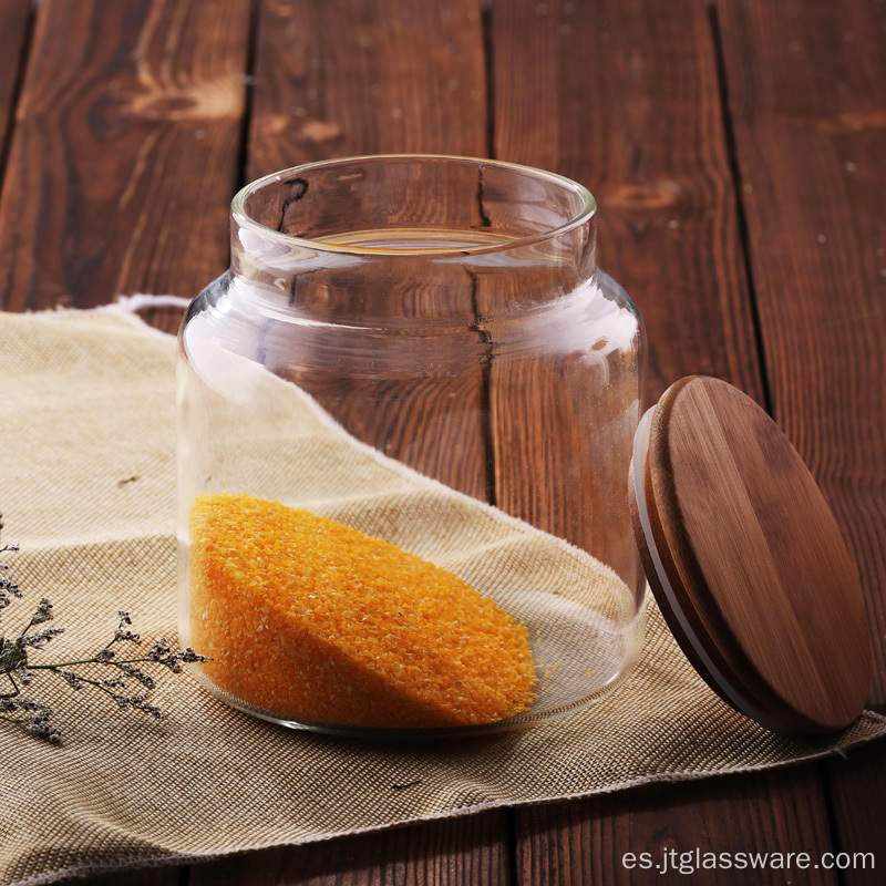 Tarro de cristal del caramelo del té de la comida con las tapas de bambú