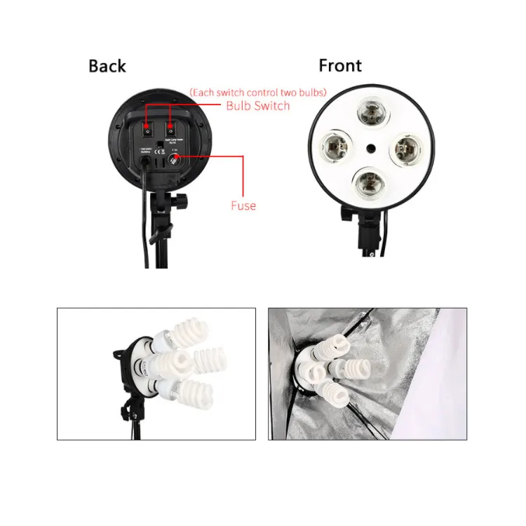 Professional 50X70cm Softbox Lighting Kit with E27 Bulbs