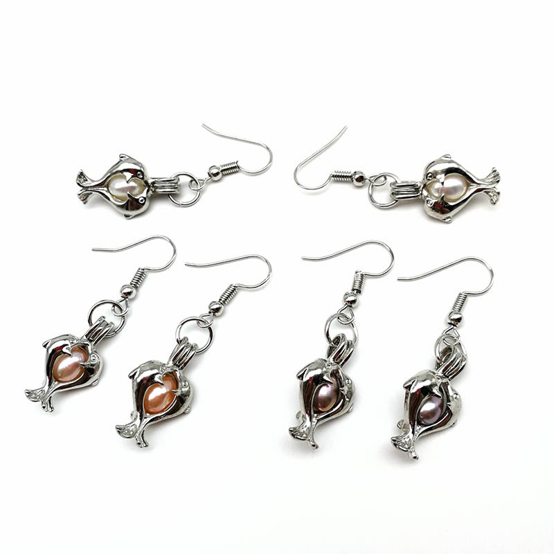 Silver Dolphin Cage Pendant Earring