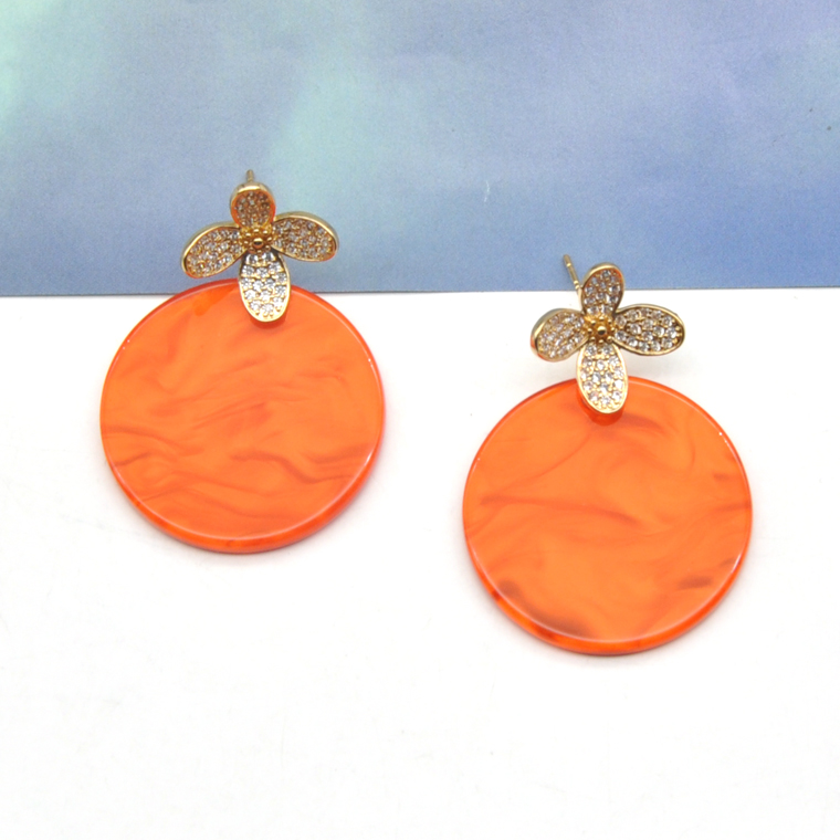 2021 spring summer trendy bright orange color acrylic and druzy stud earring