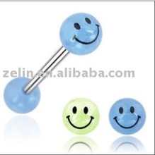 smiley glow in the dark tongue jewelry,tongue ring, body jewelry