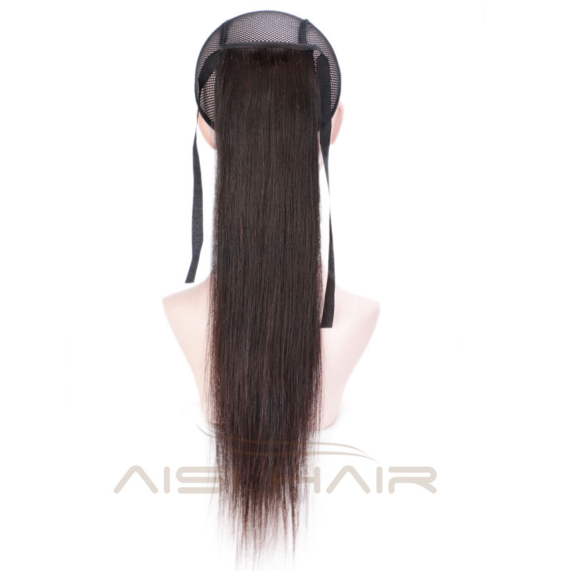 Aisi Hair 16 Inch Indian  Human Hair Ponytail Human Hair Extension Ribbon Straight Ponytail Extensions for Women