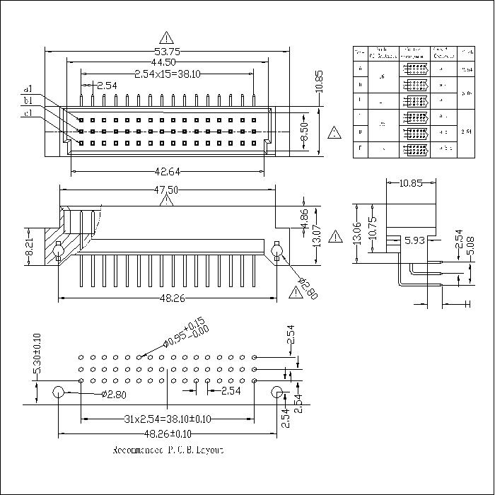 DMR-XX-XXX-311 DIN 41612 Right Angle Plug Type Half C Connectors 48 Positions