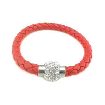 Leather bangles with rhinestones Shamballa beads