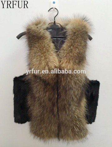 YR976 Mink Patchwork and Raccoon Real Fur Waistcoat