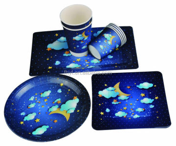 8 Inch Round Disposable Theme Party Paper Plates and Cups Set