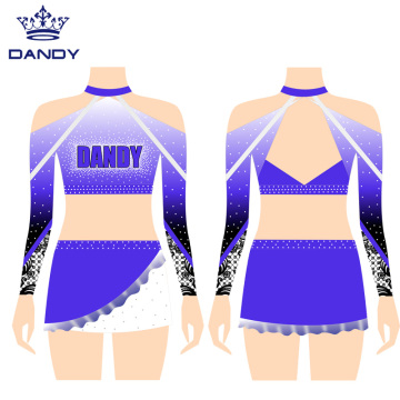 Gaun Cheerleading Lengan Panjang Rhinestones