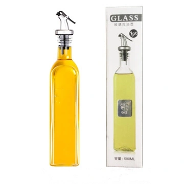 500ml Square Glass Olive Oil and Vinegar Dispenser Cruet Bottle for Sauce with Spout Leak Proof Caps