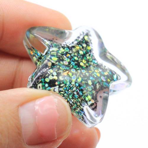 50Pcs / Lot 35MM Glitter Star Resin Flartback Cabochons Shiny Glitter Star Εξωραϊσμός για Μαλλιά Κέντρο Διακόσμησης DIY