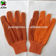 Orange dirll cotton glove with PVC dots
