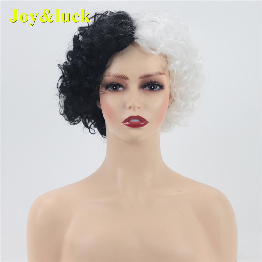 Wholesale Prices for Women Ladies Half Black and Half White Cosplay Party Wig Short Soft Afro Kinky Curly Synthetic Hair Wigs