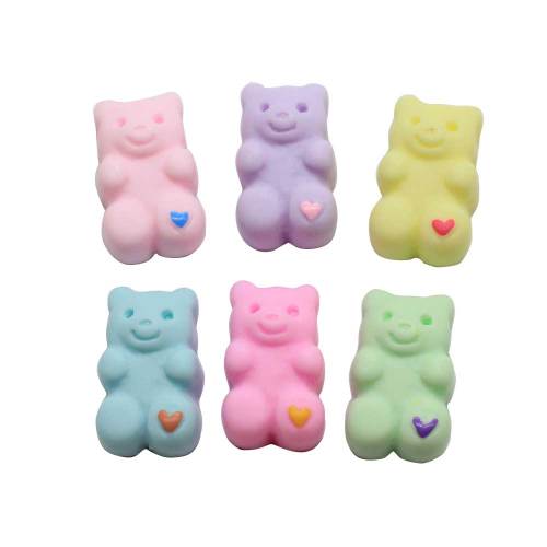 Kawaii Colorful Bear Flatback Resin Cabochon Cute Animal Heart Decoration Craft κολιέ κρεμαστό κόσμημα Αξεσουάρ