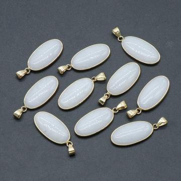 Oval White Jade Pendant for Making Jewelry Necklace 15x30MM